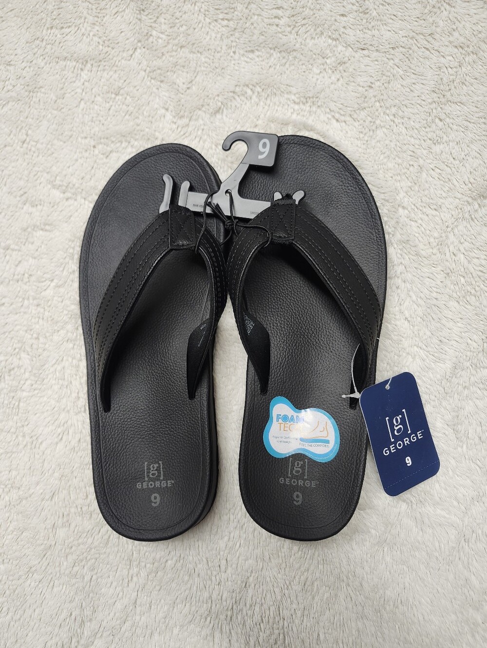 • NWT George Mens Comfort Thong Sandals Black Size 9 Foam Tech Flip Flops Beach